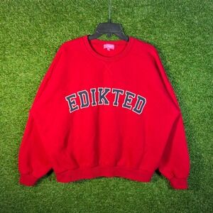 Edikted Red Collegiate Arch Logo Oversized Crewneck Sweatshirt Mens Large